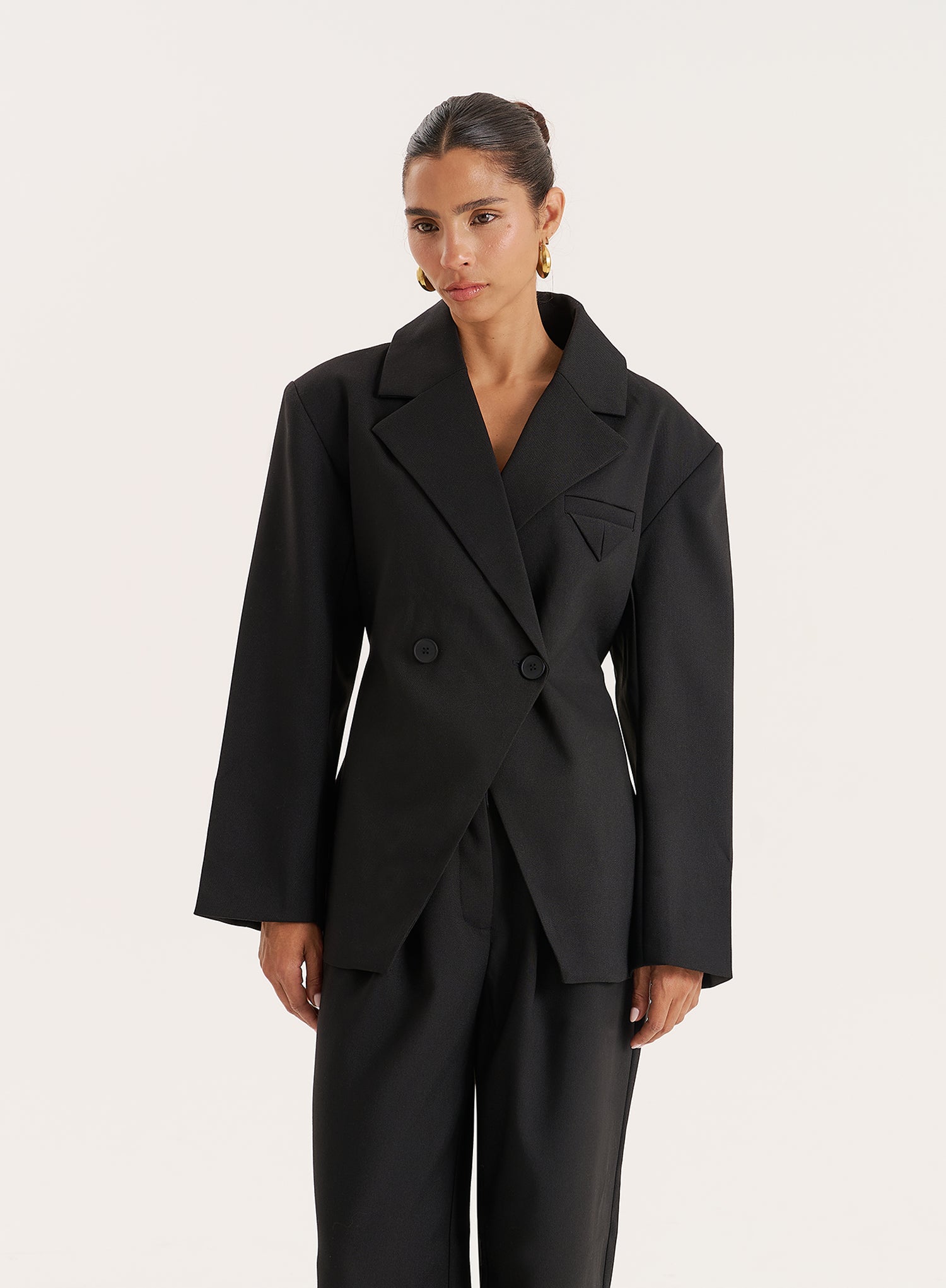 Black Cinched Waist Tailored Blazer